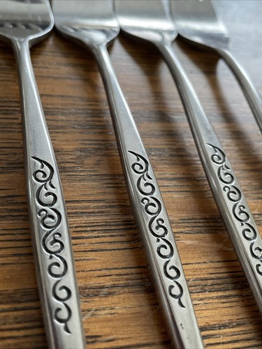 Vtg MCM JAPAN 6.5 Inch Vines Handle Stainless Forks Flatware Silverware - Picture 11 of 11