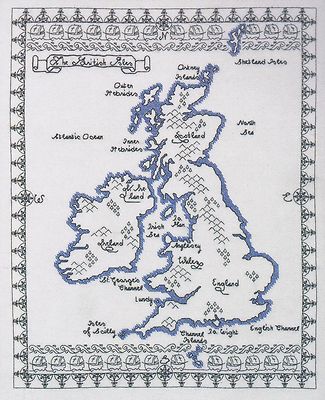 Britische Inseln Karte UK Vereinigtes Königreich Blackwork Kreuzstich Set - DMC