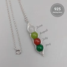 Peas-in-a-Pod Birthstone Necklace – Personalised Pea Pod Charm on Silver Chain