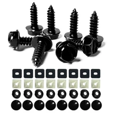 8× Black Universal License Plate Screws Stainless Steel Bolts Caps Fasteners Kit