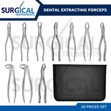 Set of 10 Extracting Forceps Dental Extraction Instruments German Grade