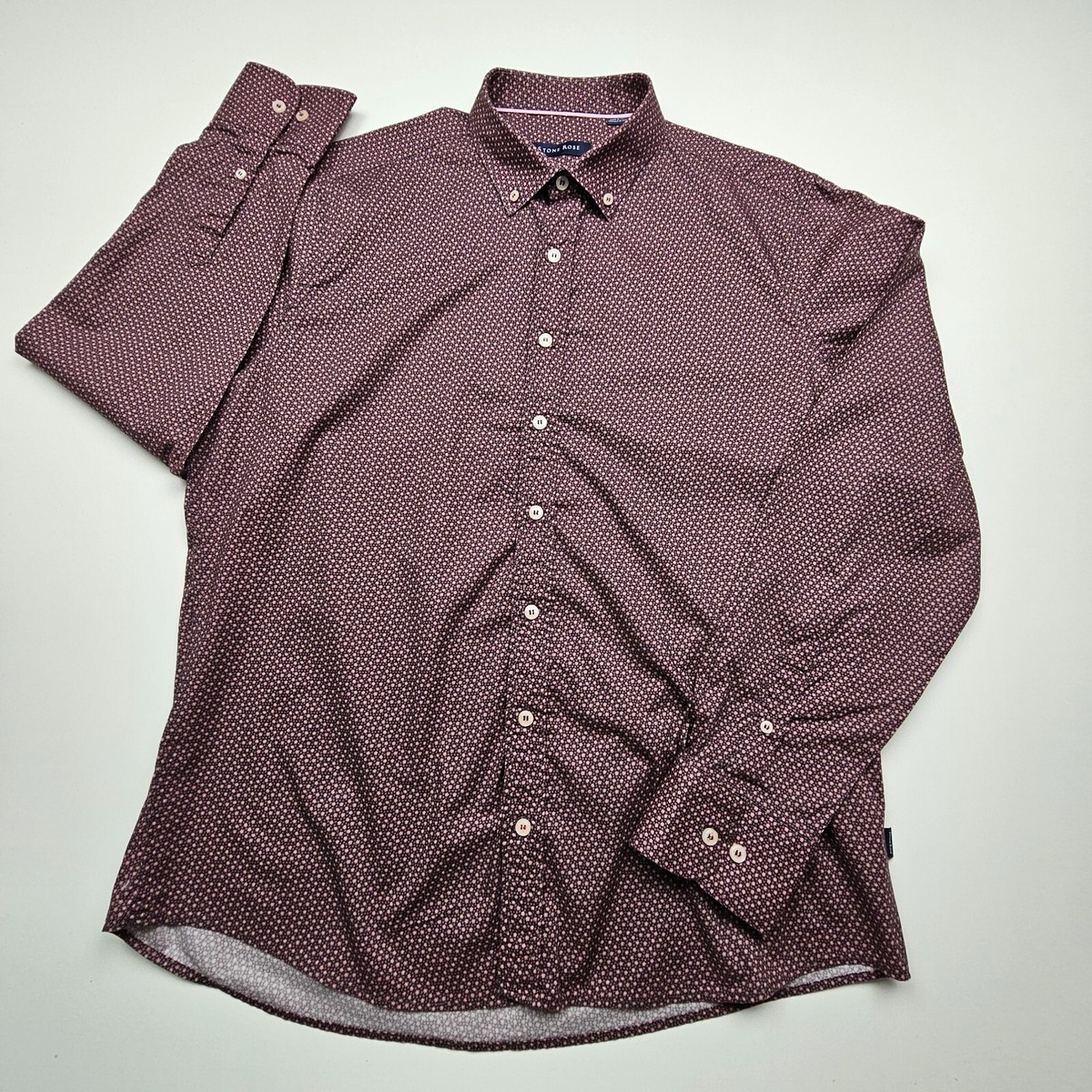 maroon polka dot shirt