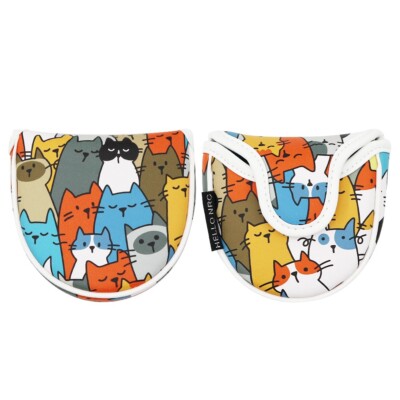 1pc New Cartoon Print Cat Design Mallet Golf Head Cover Magnet Putter Headcover