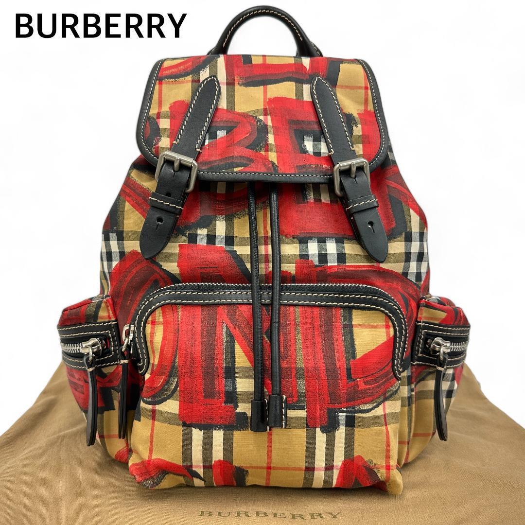 Burberry 1854 Graffiti Backpack Nova Check Red Art Print Bag Burberry 1854 Graffiti Backpack Nova Check Red Art Print Bag