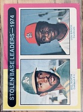 1975 Topps Baseball # 309 Stolen Base Leaders Bill North & Lou Brock | Cardinals