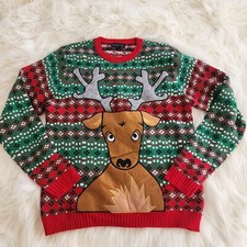 Blizzard Bay reindeer with pocket front ugly Christmas sweater men's size large