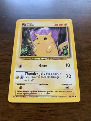 PIKACHU Yellow Cheeks 58/102 Base Set 1999 Pokémon Card NM/MINT | eBay