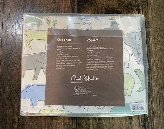 *NUEVO EN PAQUETE* DWELL STUDIO Safari Animal Estampado Caravana Cuna Falda Polvo Volantes, NUEVO Foto 2 de 3