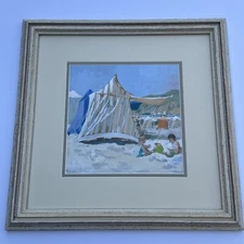 ANTIQUE BEACH PAINTING 1930'S COASTAL EARLY CALIFORNIA IMPRESSIONIST FLORENCE