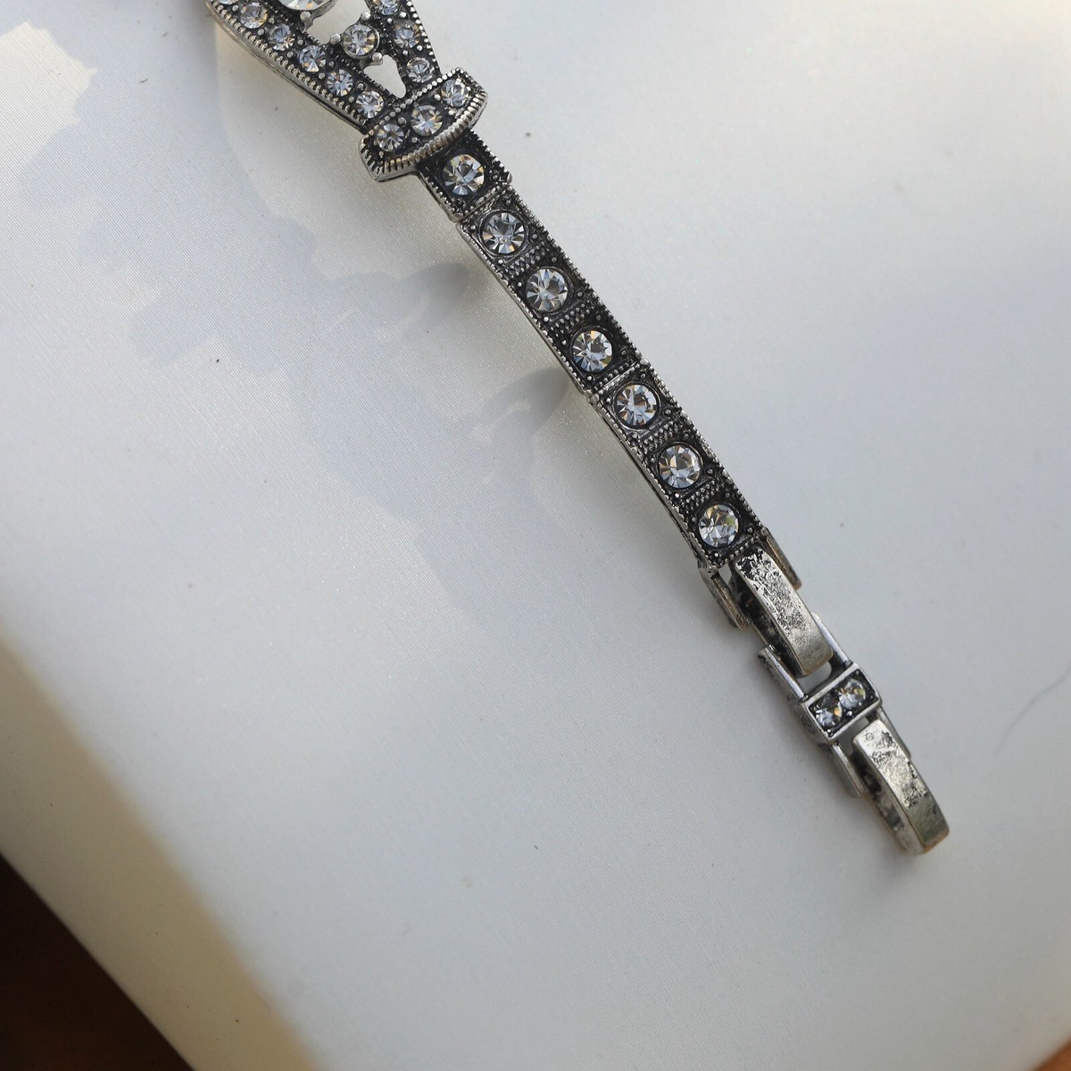 Bracelet Art Déco Argenté Strass Rectangle Blanc - Style 1920s Great Gatsby - Neuf Sans Emballage