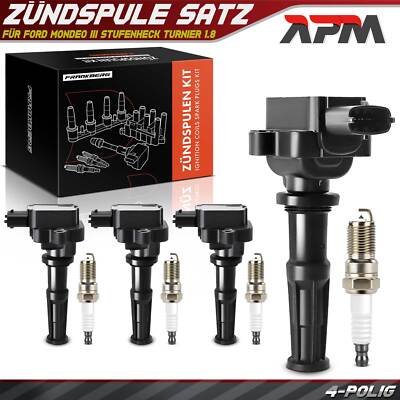 4x Zündspule + 4x Zündkerze für Ford Mondeo III Stufenheck Turnier 1.8 SCi 03-07