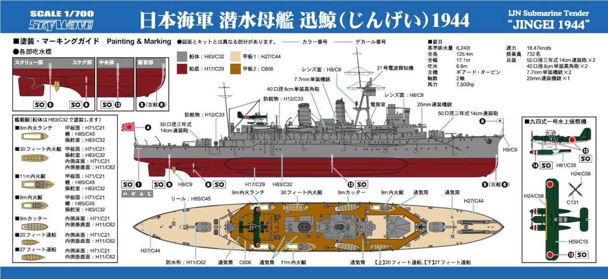 PIT-ROAD 1/700 SKY WAVE SERIES IJN Submarine Tender JINGEI