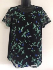 Image of NEW Ex M&Co: Black Multi Floral Print Lace Mesh Evening Blouse Top Size 10-22