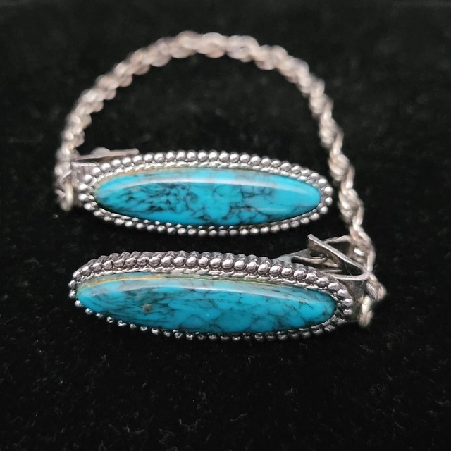 Vintage Turquoise Chained Collar Tie Clasps Unique RARE! Vintage Turquoise Chained Collar Tie Clasps Unique RARE!
