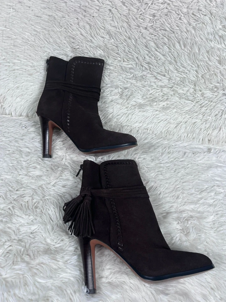 Coach ботинки женский размер 7B коричневый замшевый Jessie кисточки высокий каблук лодыжки молнии туфли - Изображение 2 из 4