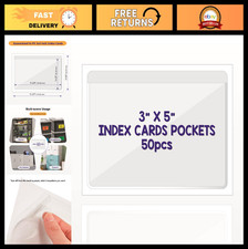 Clear Adhesive Index Card Pockets 3"x5" - 50 Pack, Top Loading Plastic Label Hol