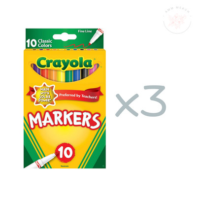 Lot Of 3 10 Packs Crayola Classic Fine Line Assorted Markers Bright Colors