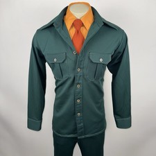 Vtg 60s 70s Leisure Suit Mens Large Jacket 34 32 Pants Bell Bottom Disco Wright