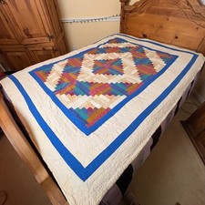 Antique Log Cabin Quilt Full Bed Summer Weight Pieced Cotton 1920s Hand Quilted