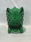 Rare Color! Fenton Emerald Green Hobnail Toothpick Holder Hard Color To Find!