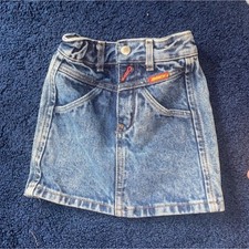 Vintage Jordache Girls Blue Denim A-Line Short Skirt Button Closure Belt Loops