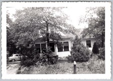 Vtg B&W Snapshot House With Classic Car 1950s