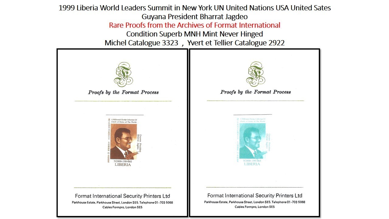 USA UN Liberia 1999 Guyana President Doctor Bharrat Jagdeo Rare Proof MNH