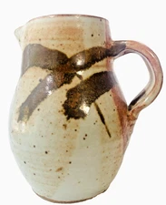 Vintage Studio Art Pottery Pitcher Signed 7" Stoneware Multicolor