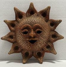 Terracotta Sun Face Smiling Wall Hanging Orange Textured Finish Celestial 12"