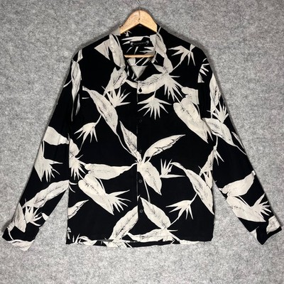 AllSaints Virginia Hawaiihemd Herren Large schwarz Blumen Viskose Strand