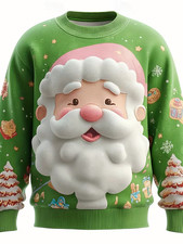 Santa Claus Christmas Tree Ugly Sweater Snowy Winter Wonderland Jumper Unisex