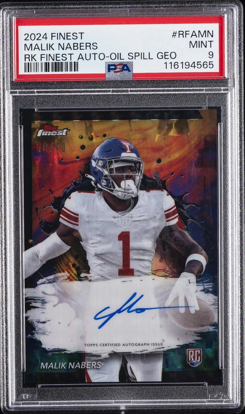 Malik Nabers Topps Finest Rookie Finest Autographs #RFAMN Oil Spill Geometric
