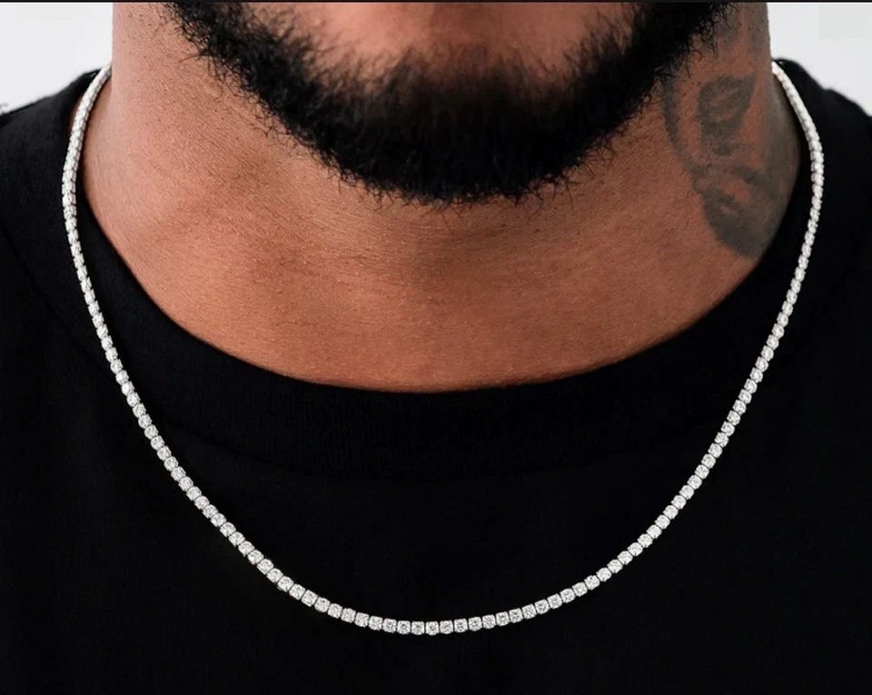 Collar Micro Tenis GLD 22 Pulgadas 2.5mm Chapado en Oro Blanco 14K/Piedras Circonita Foto 2 de 4