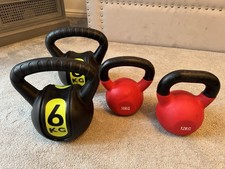 Kettlebell Set 2X6kg Plastic,1X10kg Cast Iron, 1X12kg Cast Iron Exercise Weights