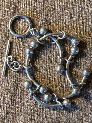 Vintage 925 Sterling Silver Silpada Bar Beads Vine Link Bracelet Toggle Clasp