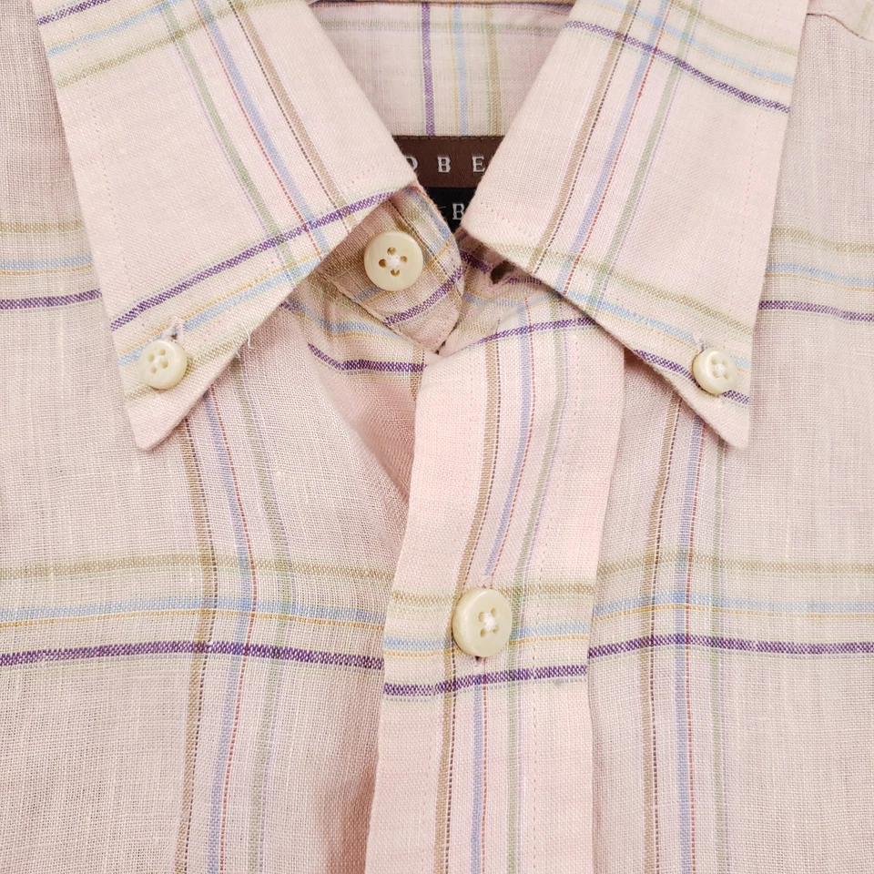 Robert Talbott Button Down Shirt Mens S Small Pink Long Sleeve Plaid Cropped - Image 4 of 4