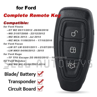 Suits for Ford Fiesta ST WZ WS Focus LW ST Ford Kuga TF Mondeo Remote Key Fob - image 1 of 4