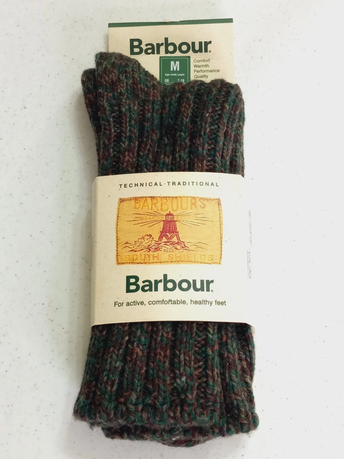 Vintage BARBOUR Eiger Wool Blend Socks M 8-11 - D-170 Brown Marble (New) 2001