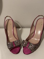 Kate Spade New York Pink Glitter Bow Slingback Stiletto Open Toe Heels 10
