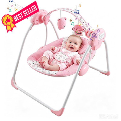 Otrolepota Baby Swing for Infants, Compact Foldable with 5 Speeds, Pink Bear