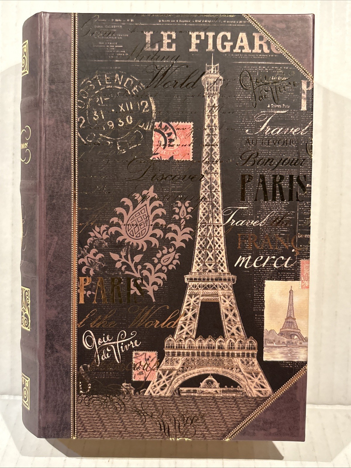 Paris France Postcard Design Decorative Faux Book Secret Storage Box Magnetic