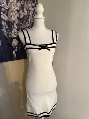 Endless Rose White Black Knit Bodycon Dress Bow Contrast Trim Sleeveless Size M