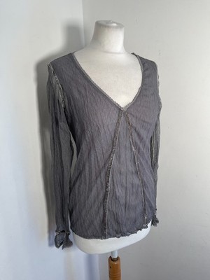 Mais il est ou le soleil? mesh top 38 UK 10 12 VGC Y2K 90s grey lace sheer