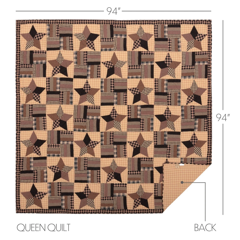 Colcha queen primitiva preta patchwork Bingham Star decoração de quarto marcas VHC - Imagem 3 de 4