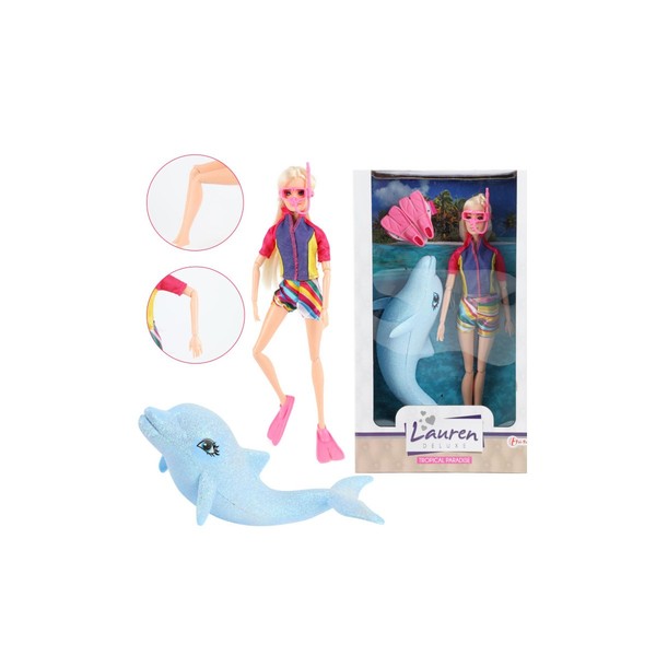 Toi Toys Lauren Teenager Puppe 30 Cm Taucher Glitzerdelfin Delfin Ab 3 Jahren-image