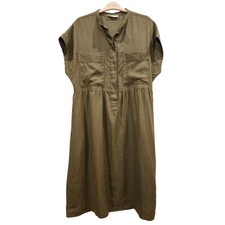 Vestido midi Everlane verde oliva 100 % lino europeo lino para mujer XL playa costera