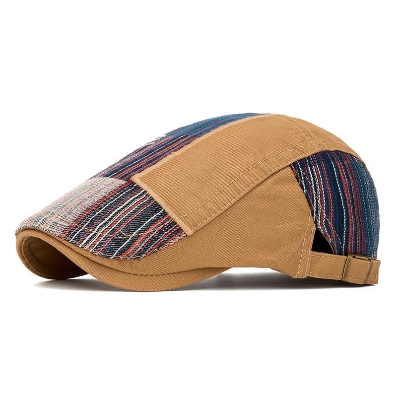 Men Retro Newsboy Cap Outdoor Casual Patchwork Pattern Gatsby Beret Flat Hat 