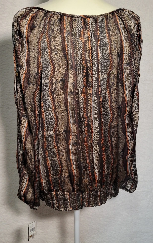 Women’s Blouse AB Studio Sz XL Long Button Sleeves Elastic Waist Silky NWT 0412 - Image 3 of 4