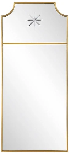 Rectangular Vanity Wall Mirror Curved Corner Brass Frame 18" Wide for Bathroom - Picture 2 of 5