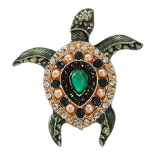 Vintage Style Rhinestone Sea Turtle Brooch Gold Ocean Animal Pin Summer Jewelry